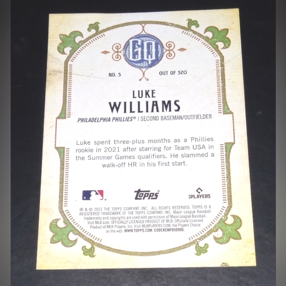 Luke Williams Rookie Card Topps GQ 2022 #5 - Picture 2 of 2